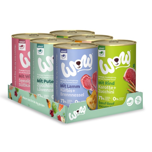 Alimento Húmedo Para Perros Wow - 11 Latas De 150 Gr, Sabor Pavo Con Calabacín, 71% Carne, Sin Aditivos Artificiales